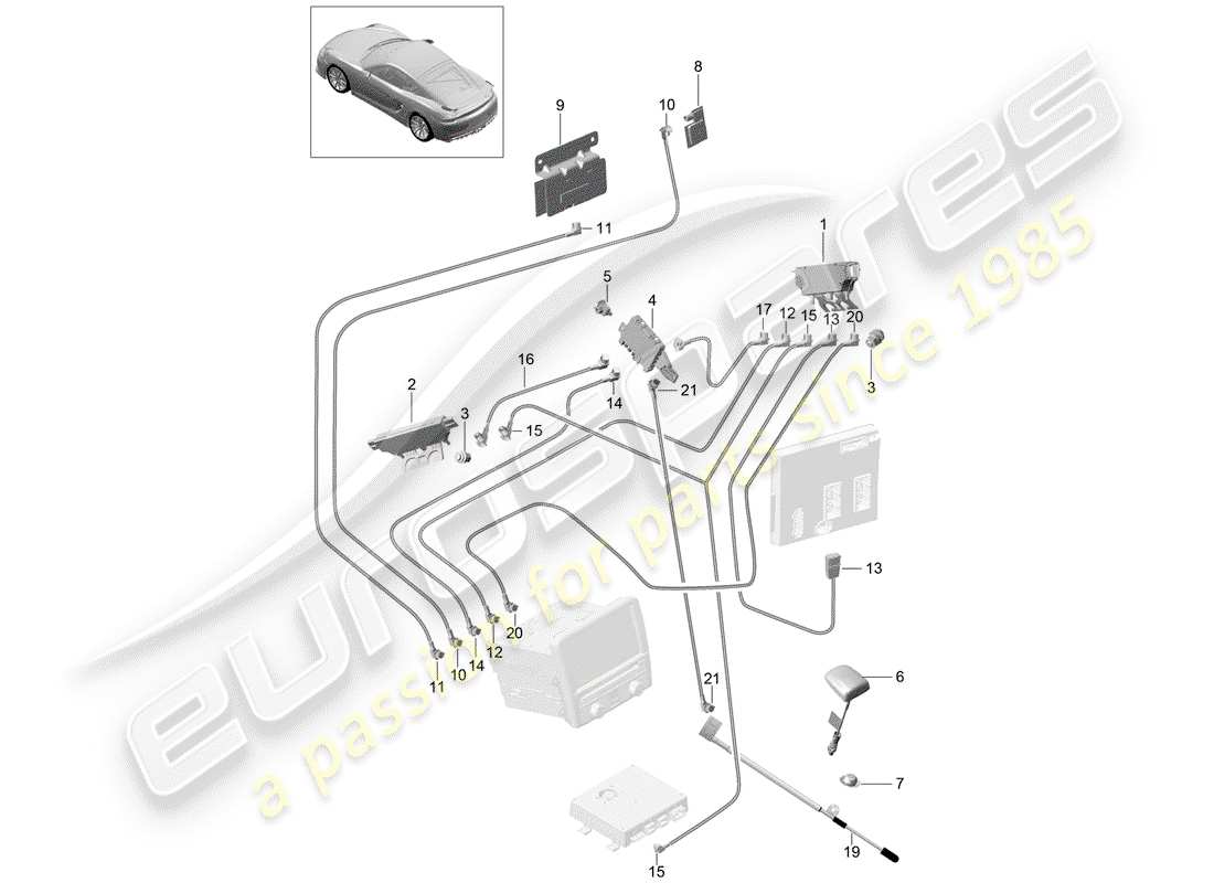 Porsche Cayman GT4 (2016) amplificatore d'antenna Diagramma delle parti