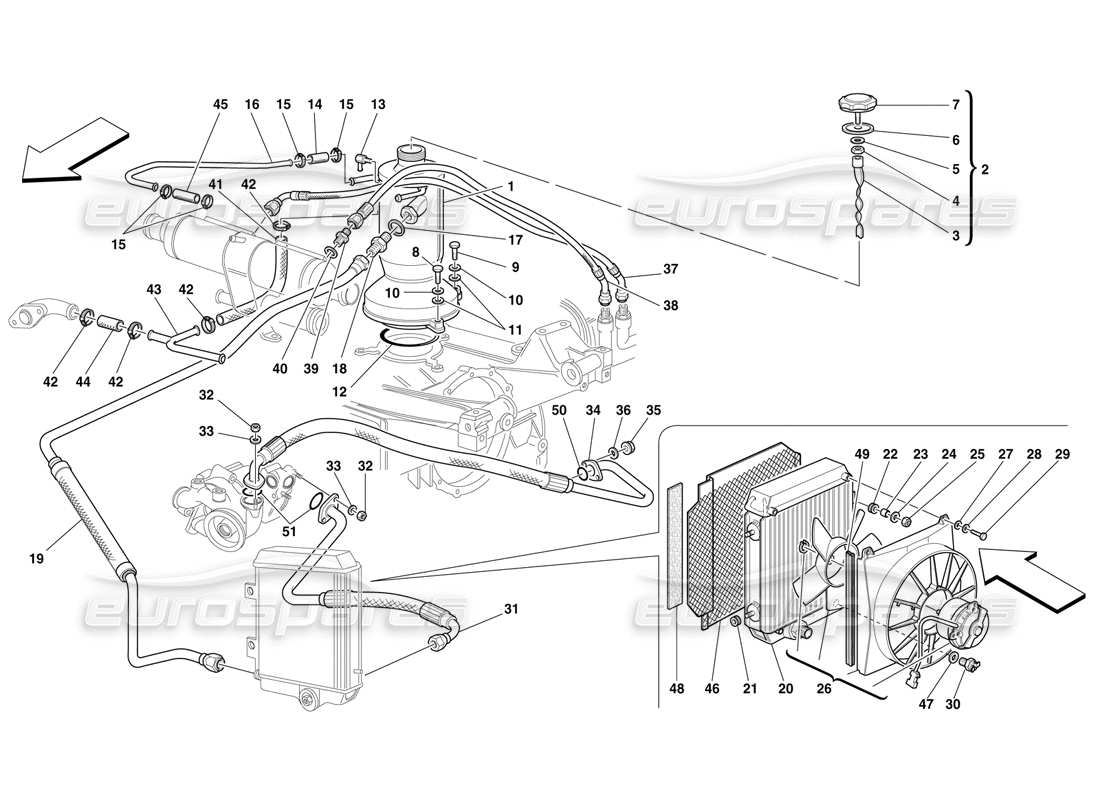 Ferrari F50 Sistema di lubrificazione: radiatore, sistema Blow-By e tubi Diagramma delle parti