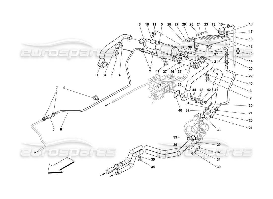 Ferrari F50 Raffreddamento: alimentazione, scambiatore di calore e tubi Diagramma delle parti