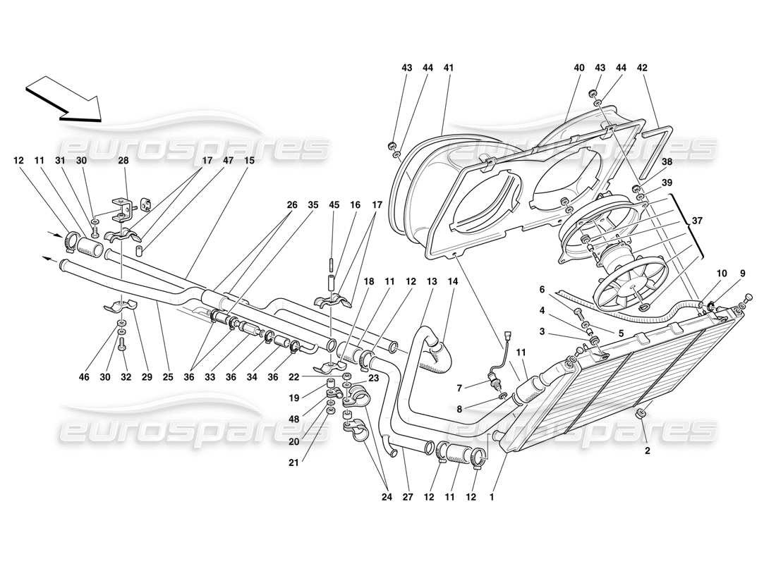 Ferrari F50 Raffreddamento: radiatore e tubi Diagramma delle parti