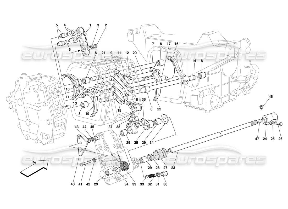 Ferrari F50 Comandi interni del cambio Diagramma delle parti