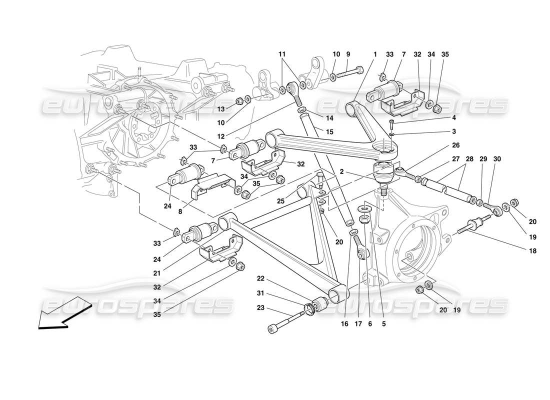 Ferrari F50 Sospensione posteriore - bracci trasversali Diagramma delle parti