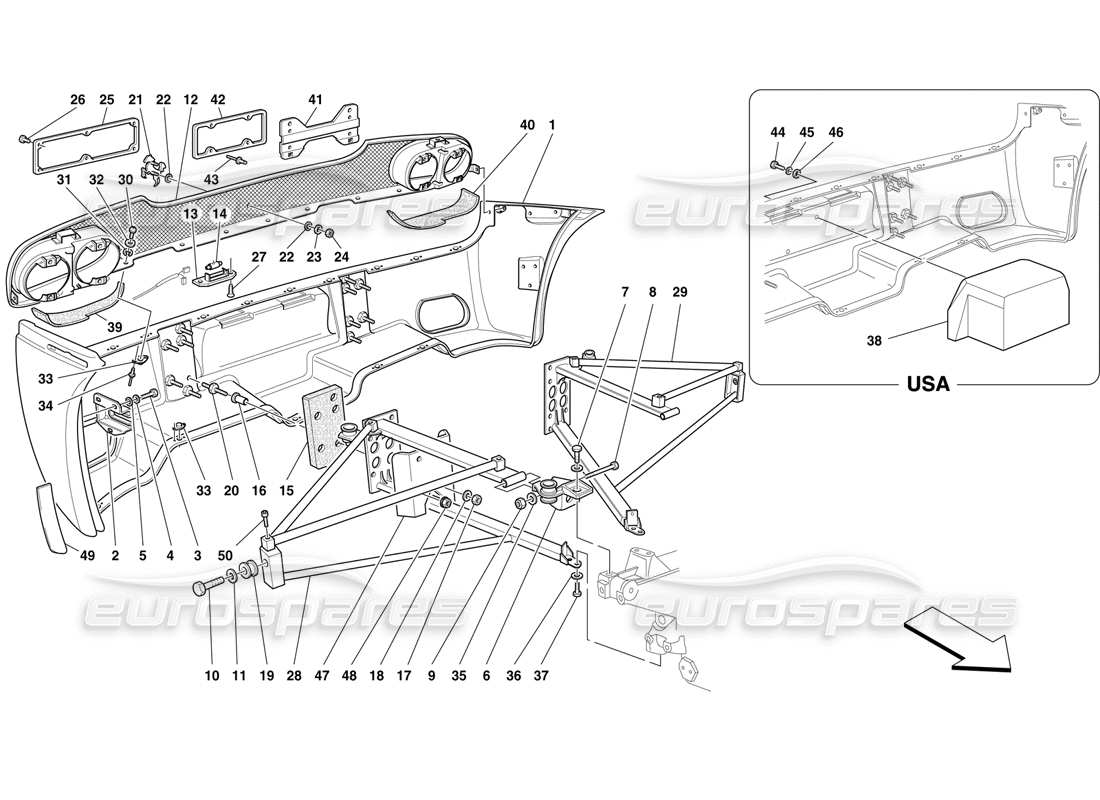 Ferrari F50 Paraurti posteriore e supporti Diagramma delle parti