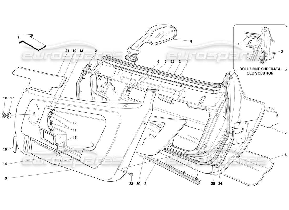 Ferrari F50 Porte, finiture e specchietto retrovisore Diagramma delle parti