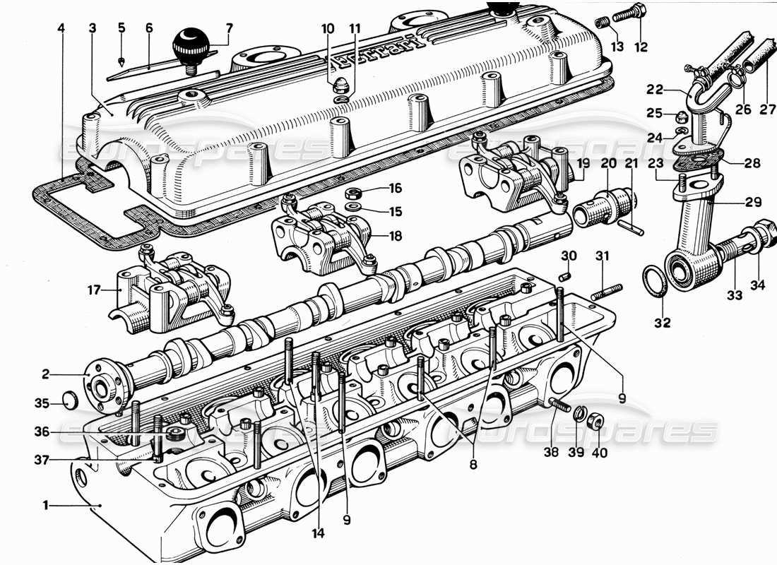 Ferrari 365 GT 2+2 Diagramma delle parti della testata (meccanica) (sinistra).