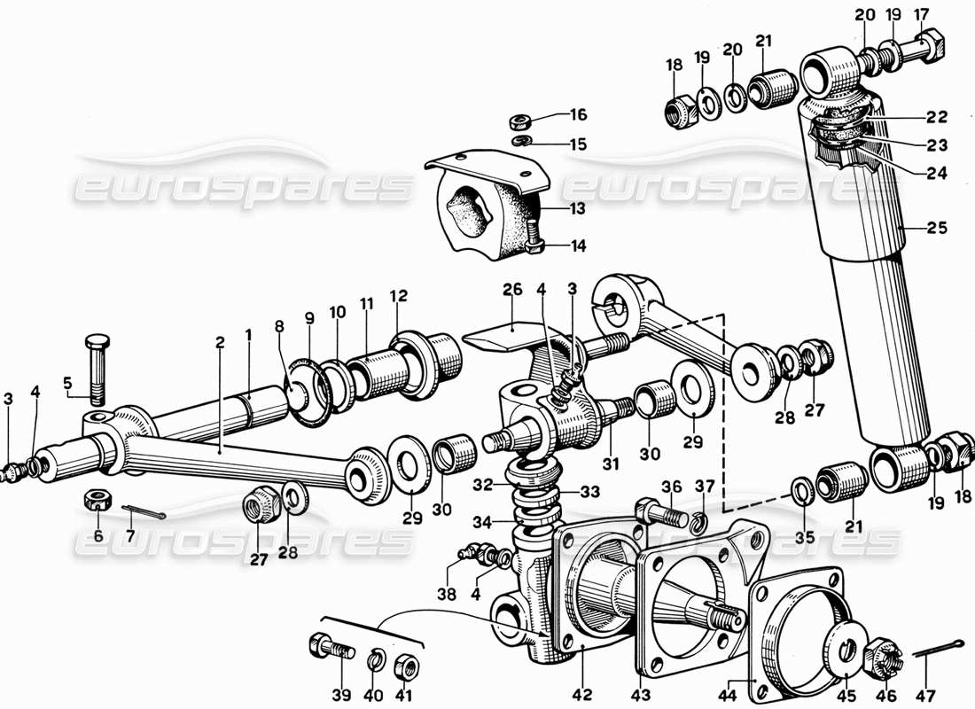Ferrari 365 GT 2+2 (meccanico) Sospensione della ruota anteriore - Bracci superiori diagramma delle parti