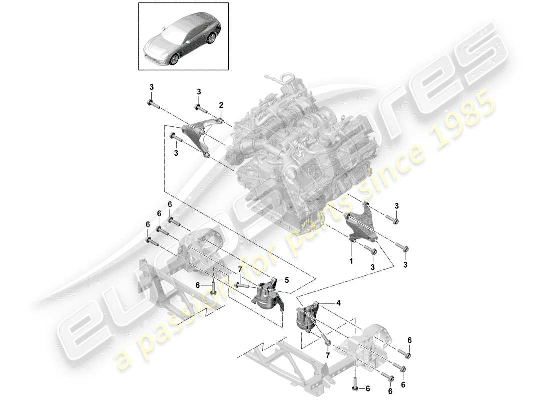 Porsche Panamera 971 (2017) paranco di sollevamento del motore Diagramma delle parti