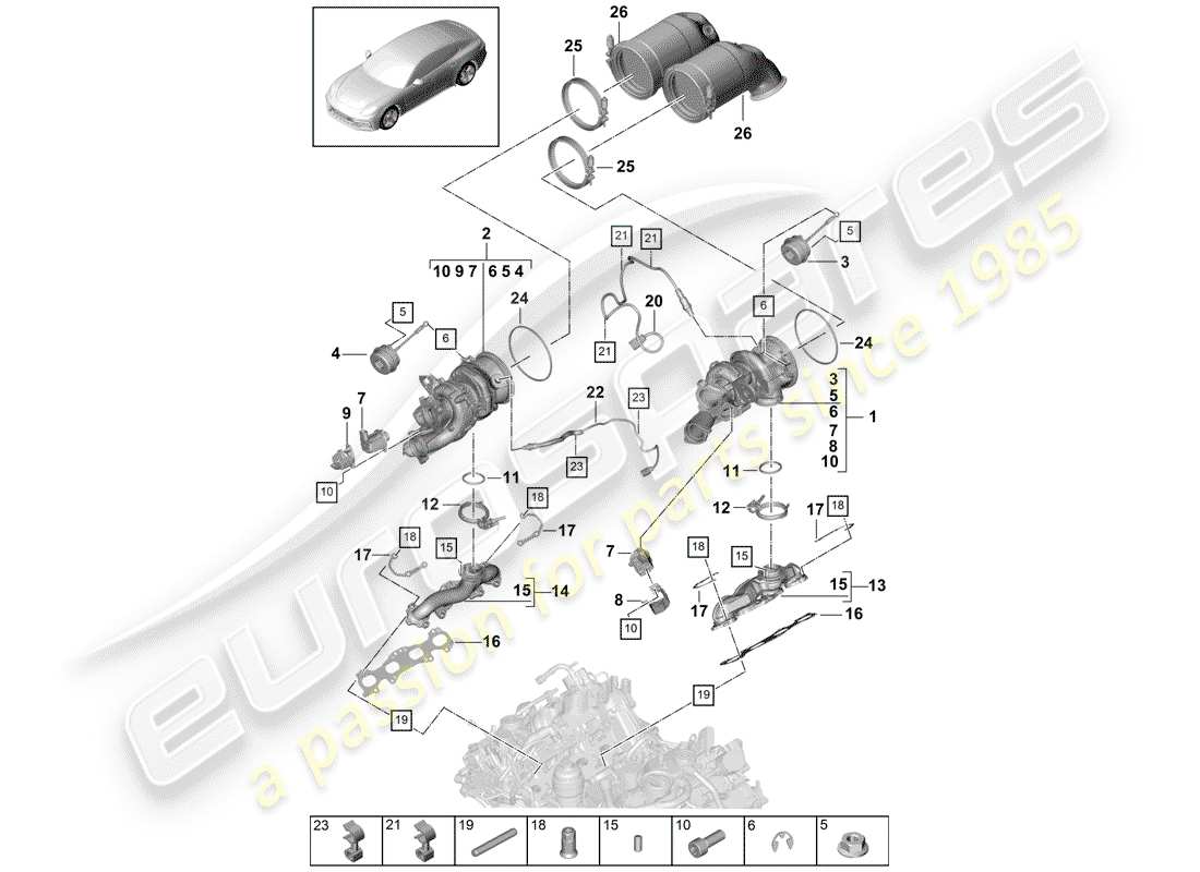 Porsche Panamera 971 (2017) TURBOCOMPRESSORE GAS DI SCARICO Diagramma delle parti
