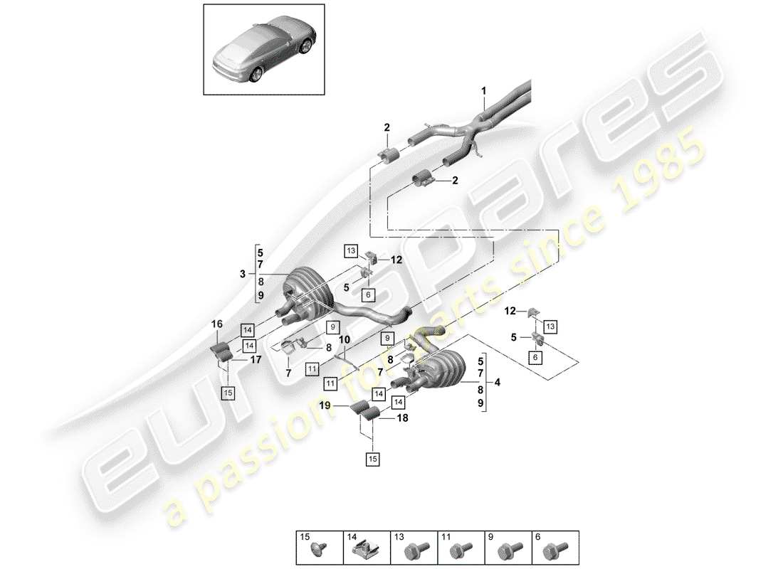Porsche Panamera 971 (2017) Impianto di scarico Diagramma delle parti