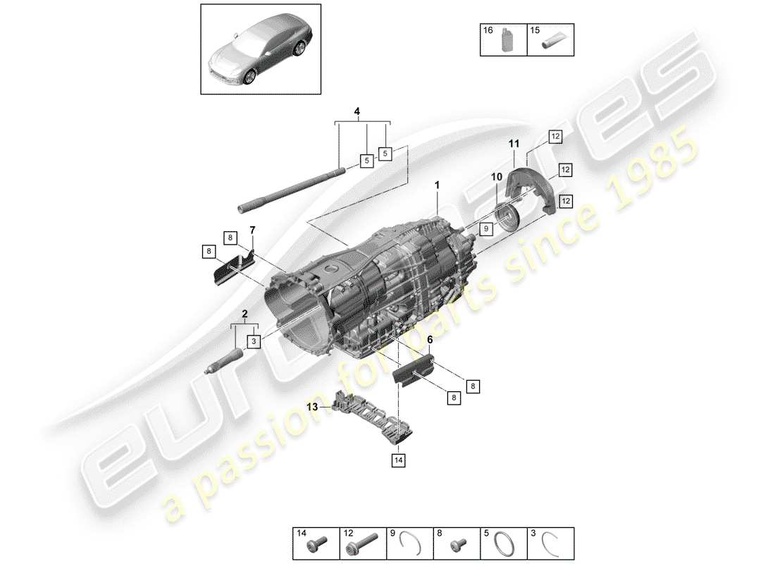 Porsche Panamera 971 (2017) 8-SPEED cambio a doppia frizione Diagramma delle parti