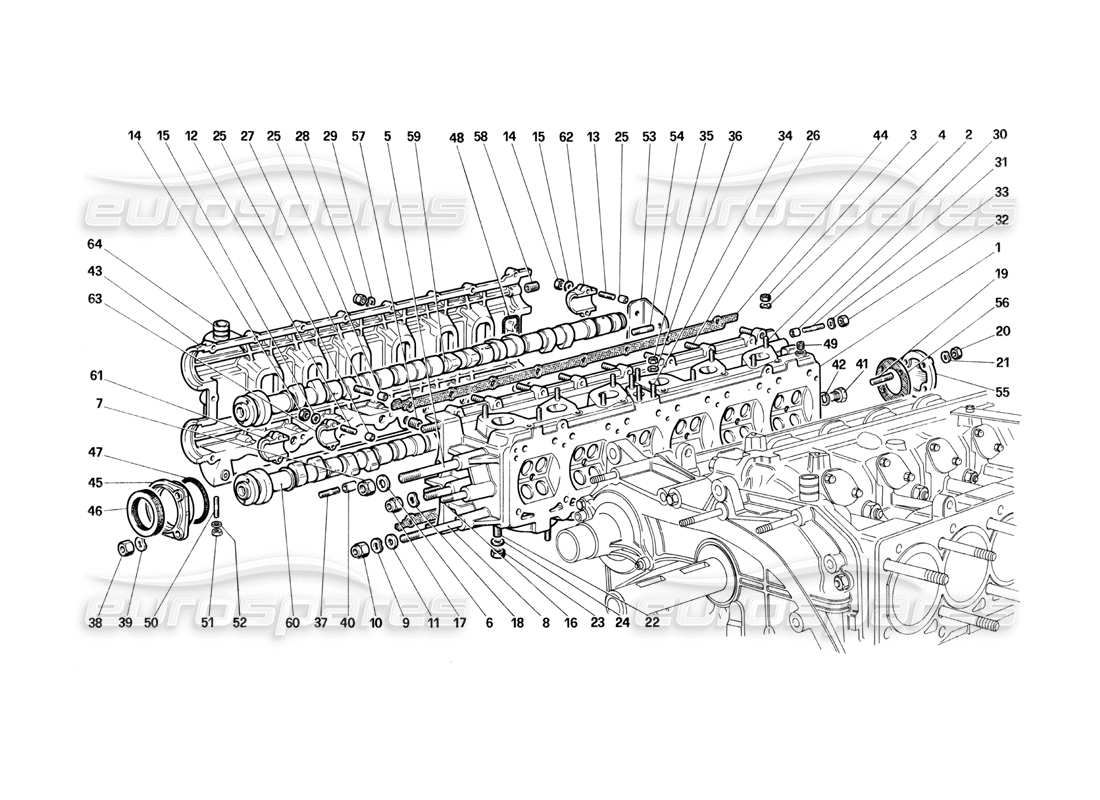 Ferrari Testarossa (1990) Schema delle parti della testata (destra).