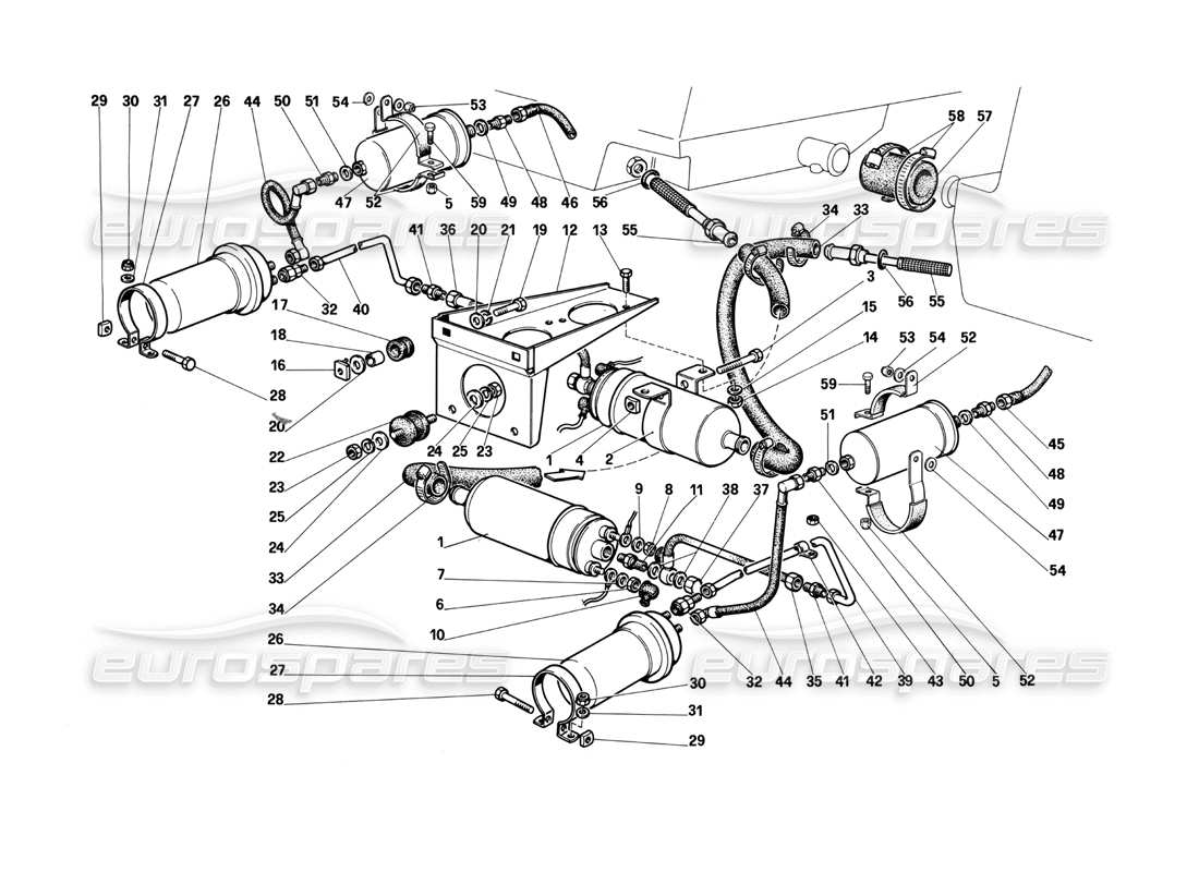 Ferrari Testarossa (1990) Pompe e tubi del carburante Diagramma delle parti