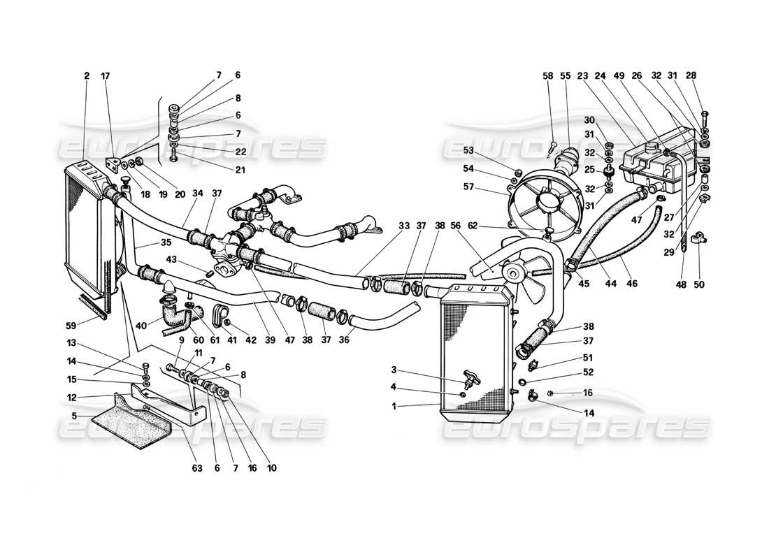 Ferrari Testarossa (1990) Sistema di raffreddamento Diagramma delle parti