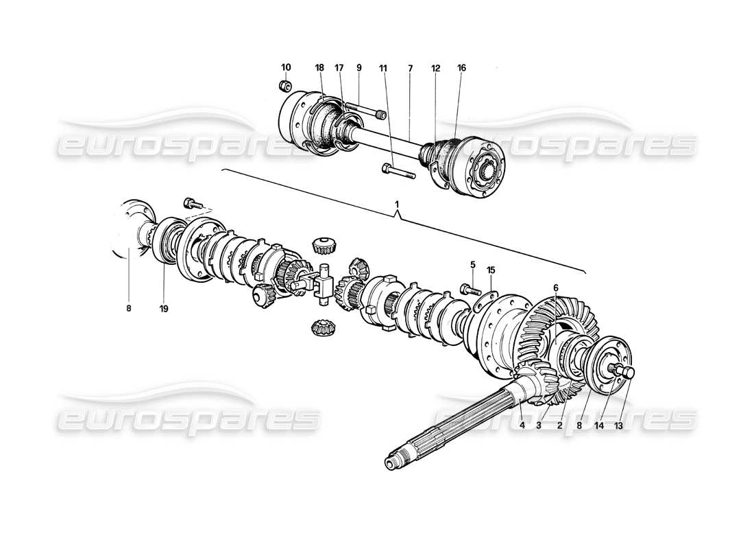Ferrari Testarossa (1990) Differential & Axle Shafts Diagramma delle parti
