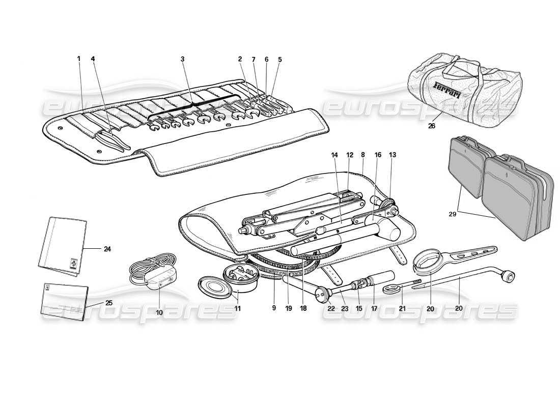 Ferrari Testarossa (1990) Kit di strumenti Diagramma delle parti
