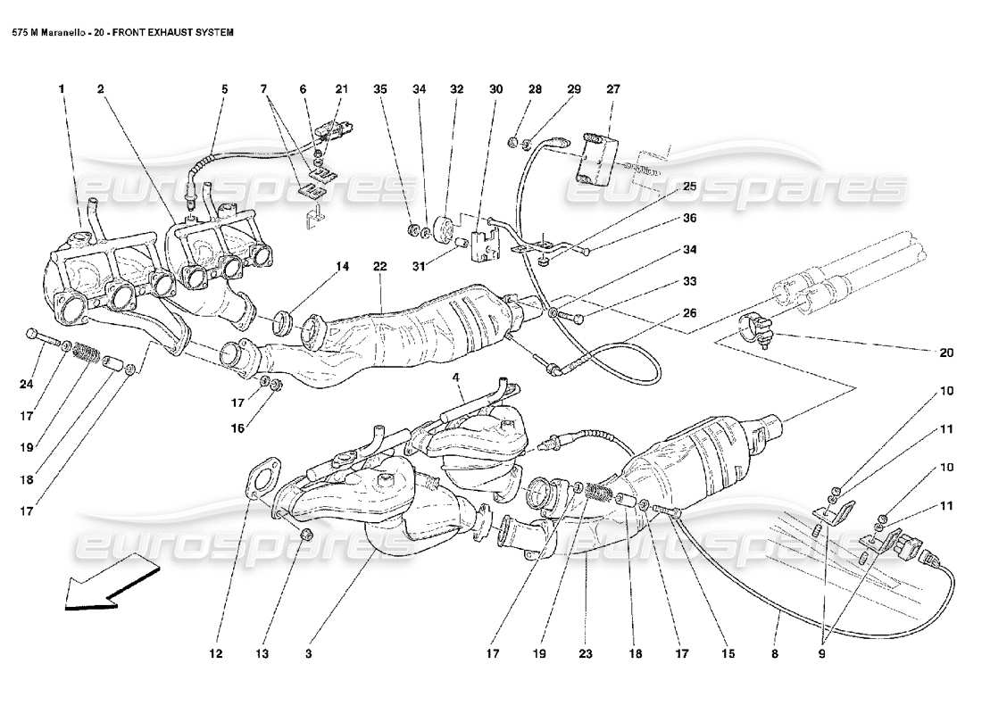 Ferrari 575M Maranello Sistema di scarico anteriore Diagramma delle parti