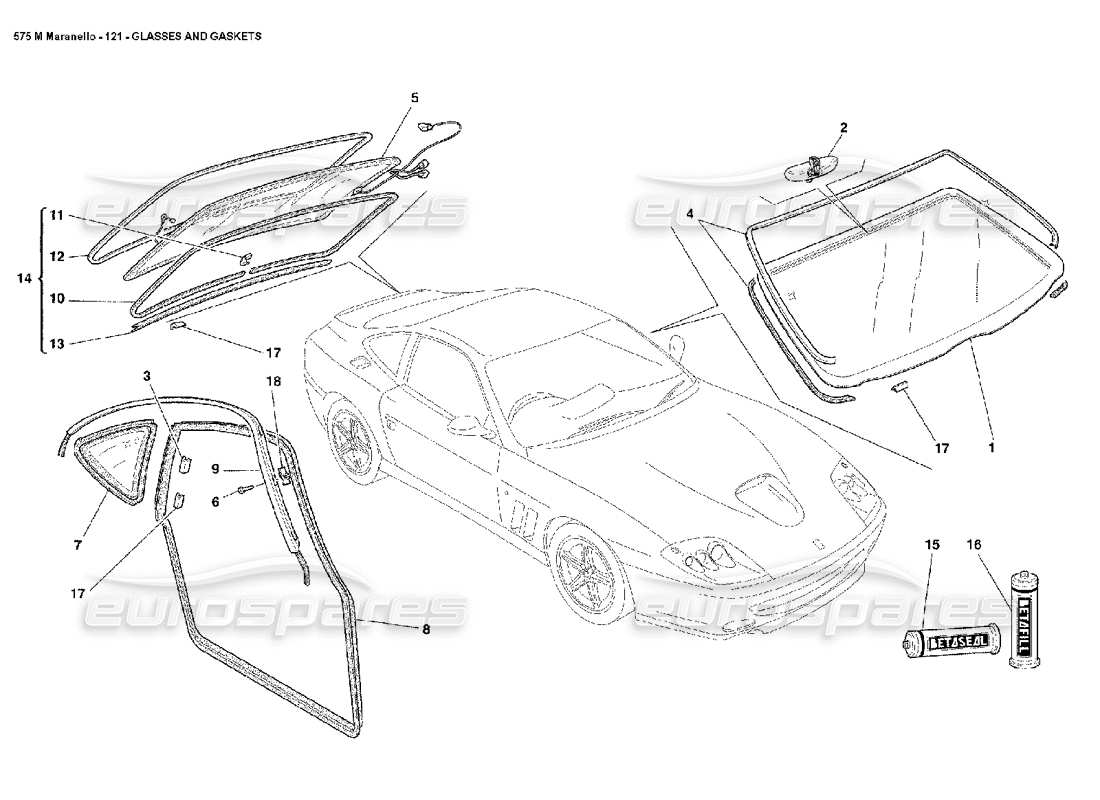 Ferrari 575M Maranello Vetri e Guarnizioni Diagramma delle parti