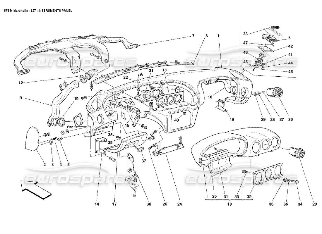 Ferrari 575M Maranello Pannello degli strumenti Diagramma delle parti