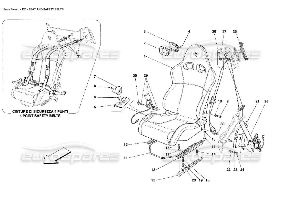 Ferrari Enzo sedili e cinture di sicurezza Diagramma delle parti
