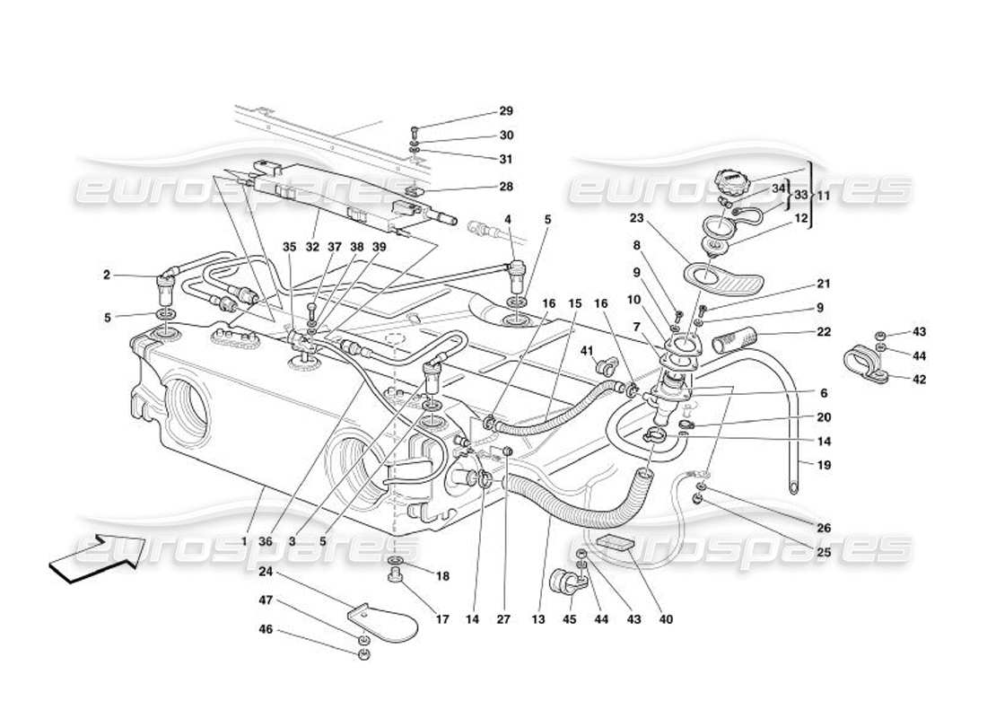 Ferrari 575 Superamerica Serbatoio del carburante - Raccordo e tubazioni -Non per USA e CDN- Diagramma delle parti