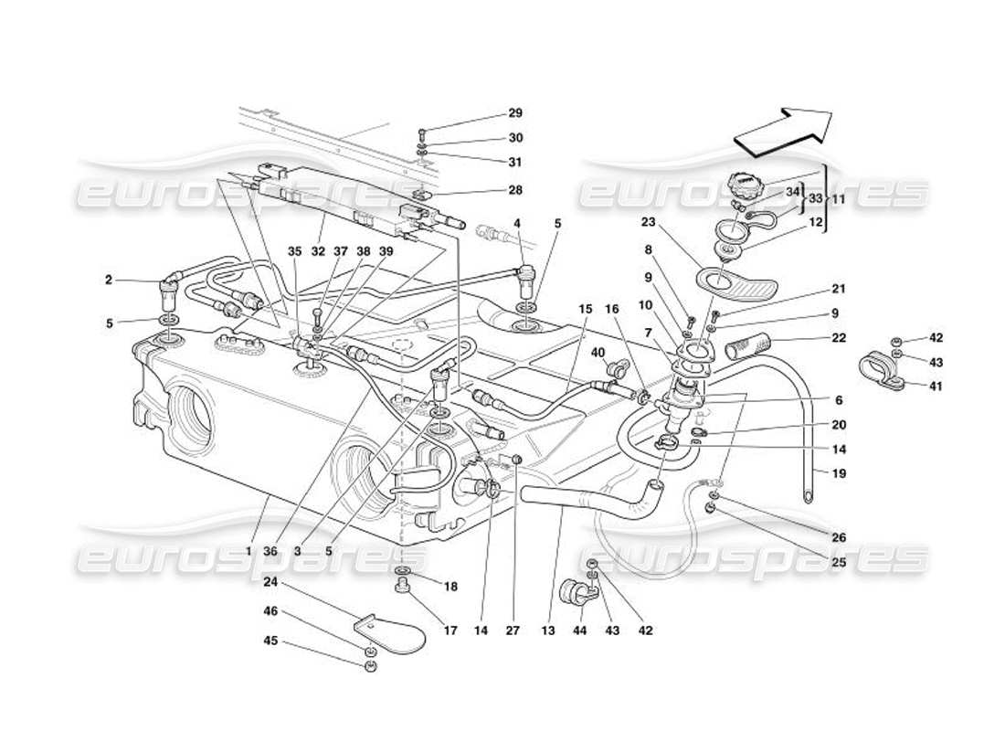 Ferrari 575 Superamerica Serbatoio del carburante - Raccordo e tubazioni - Valido per USA e CDN - Diagramma delle parti