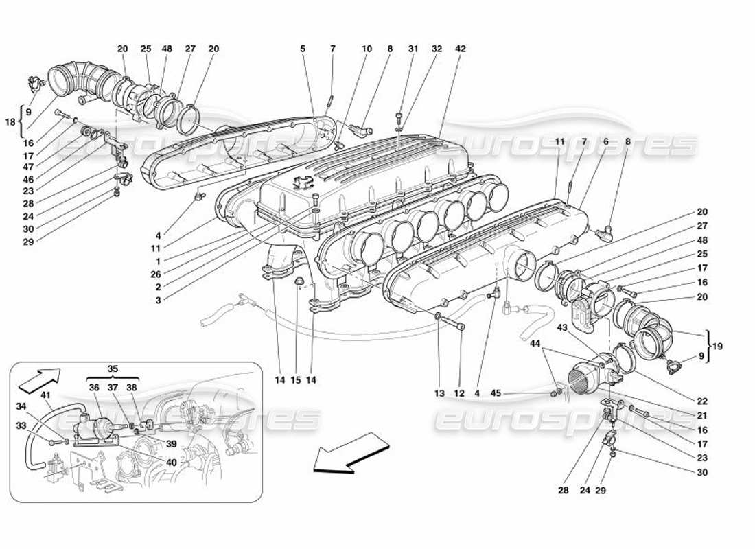 Ferrari 575 Superamerica Collettori di aspirazione dell'aria Diagramma delle parti