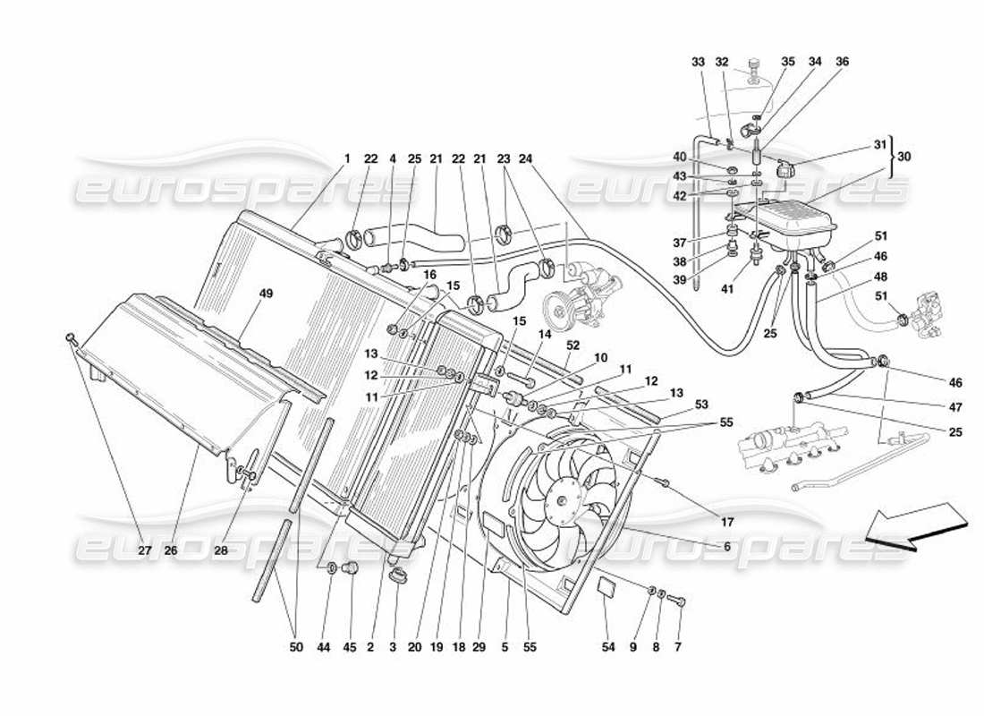Ferrari 575 Superamerica Sistema di raffreddamento - Radiatore e Nourice Diagramma delle parti