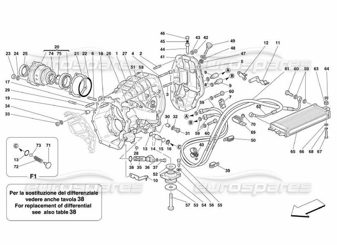 Ferrari 575 Superamerica Portadifferenziale e radiatore di raffreddamento della frizione Diagramma delle parti