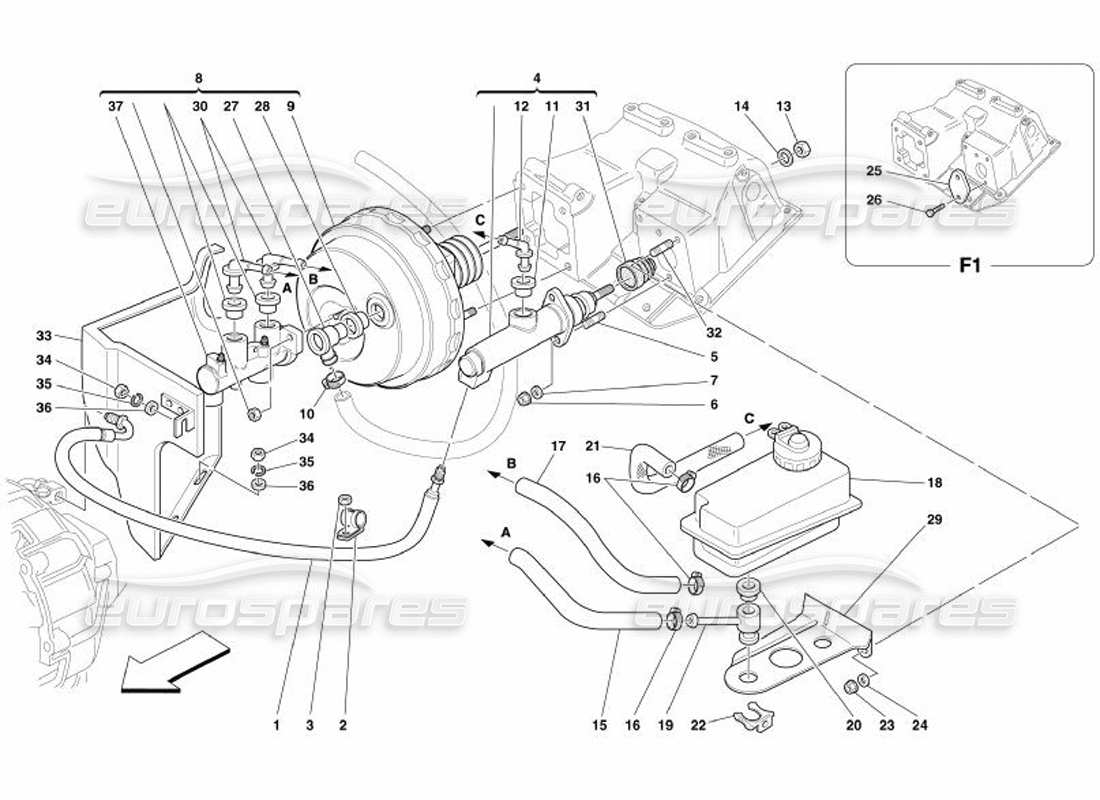 Ferrari 575 Superamerica Impianto idraulico freno e frizione Diagramma delle parti