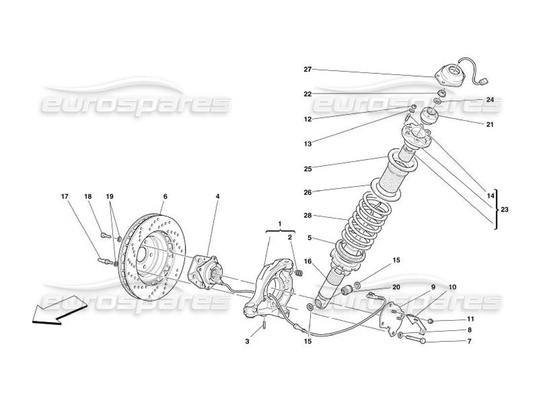 Ferrari 575 Superamerica Sospensione anteriore: ammortizzatore e disco freno Diagramma delle parti