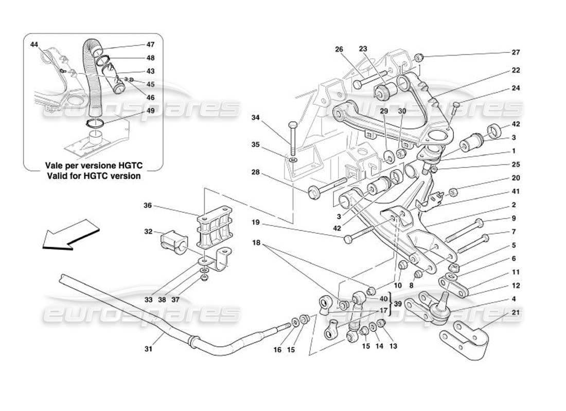 Ferrari 575 Superamerica Sospensione anteriore: bracci trasversali e barra stabilizzatrice Diagramma delle parti