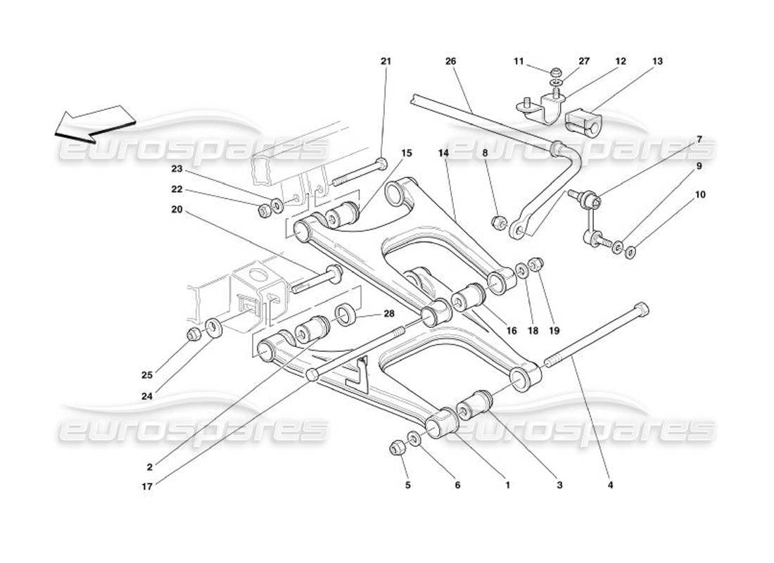 Ferrari 575 Superamerica Sospensione posteriore: bracci trasversali e barra stabilizzatrice Diagramma delle parti