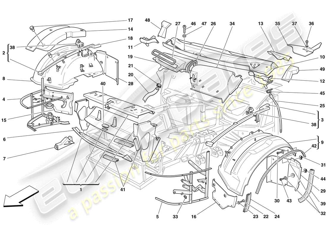 Ferrari 575 Superamerica Strutture e componenti frontali Diagramma delle parti