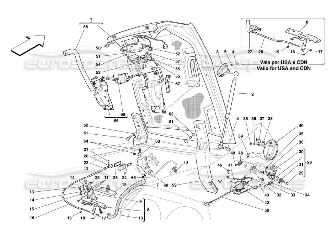 Ferrari 575 Superamerica Portiera del bagagliaio e copertura della benzina Diagramma delle parti