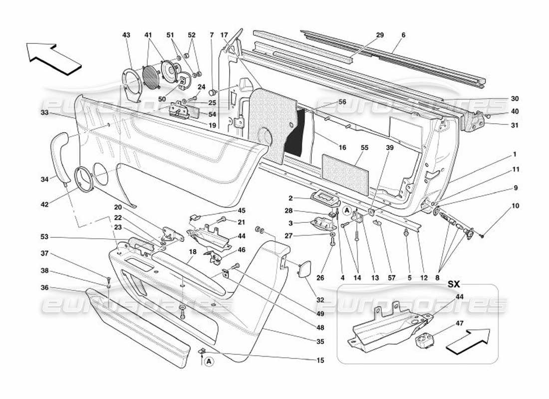 Ferrari 575 Superamerica Porte - Strutture e Rivestimenti Diagramma delle parti
