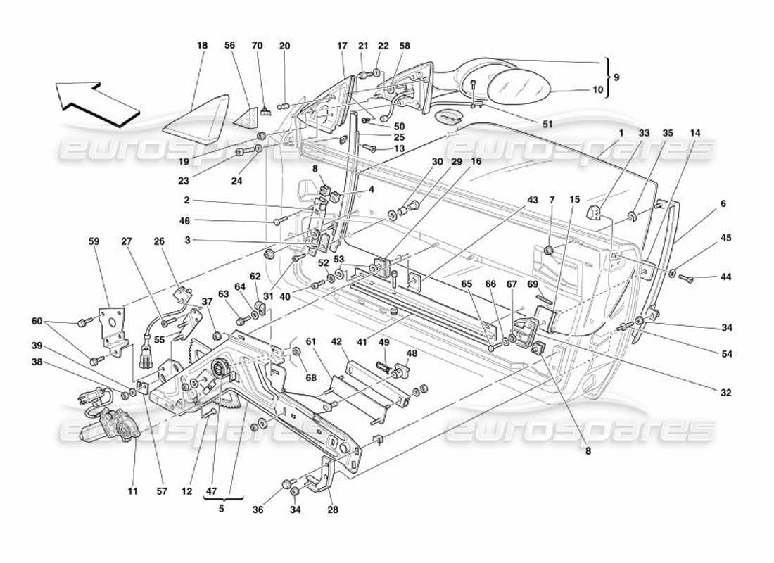 Ferrari 575 Superamerica Porte: alzacristallo elettrico e specchietto retrovisore Diagramma delle parti