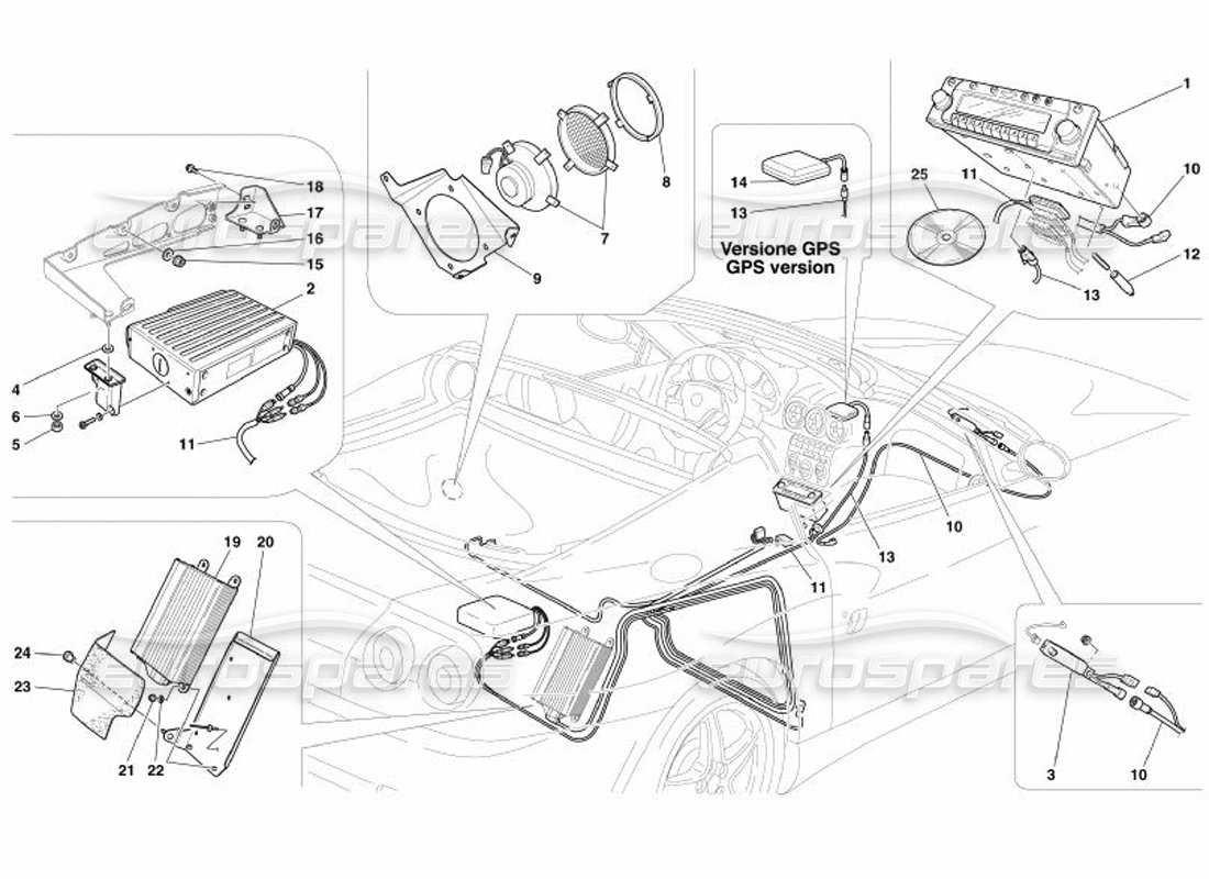 Ferrari 575 Superamerica Attrezzatura stereo: GPS Diagramma delle parti