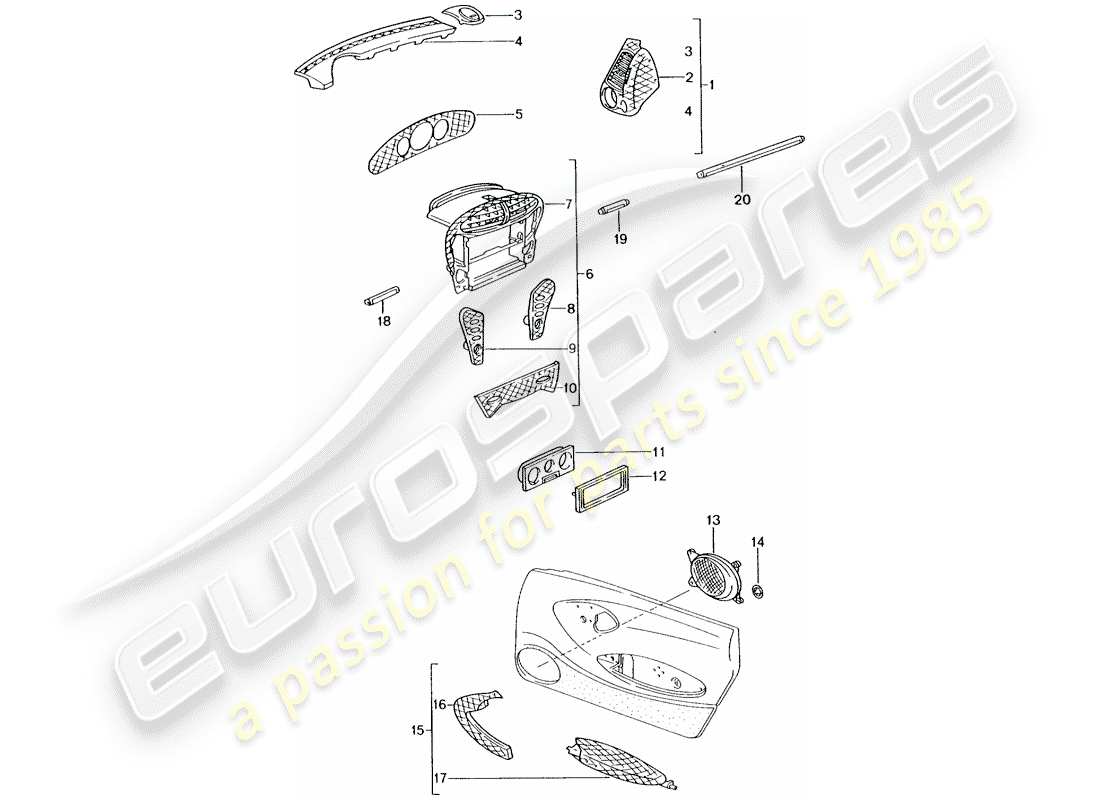 Porsche Tequipment catalogue (2010) abitacolo Diagramma delle parti