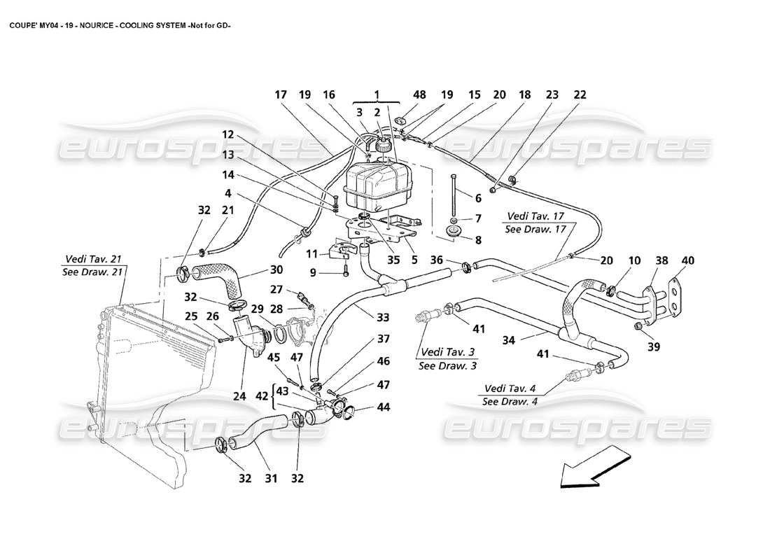 Maserati 4200 Coupé (2004) Sistema di raffreddamento Nourice Non per GD Diagramma delle parti