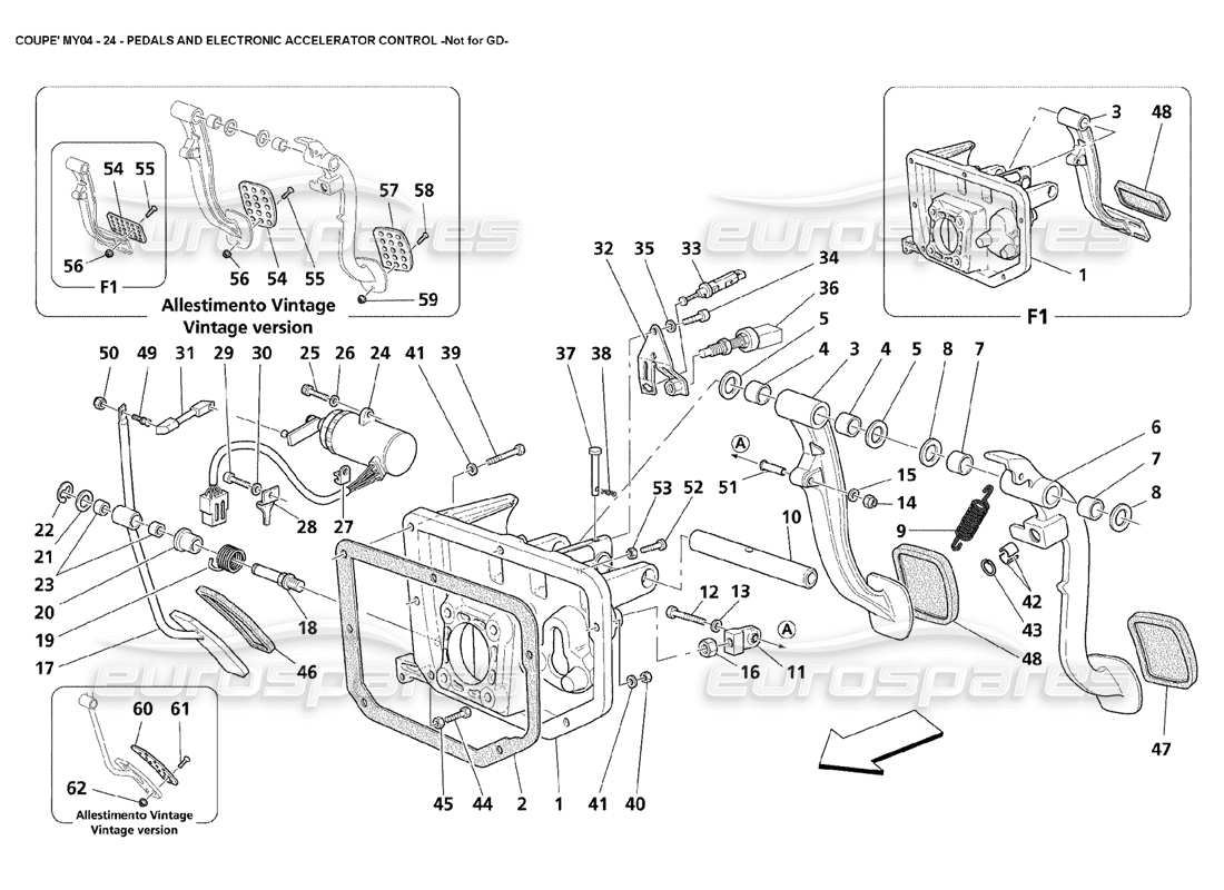 Maserati 4200 Coupé (2004) Pedali e controllo elettronico dell'acceleratore Non per GD Diagramma delle parti