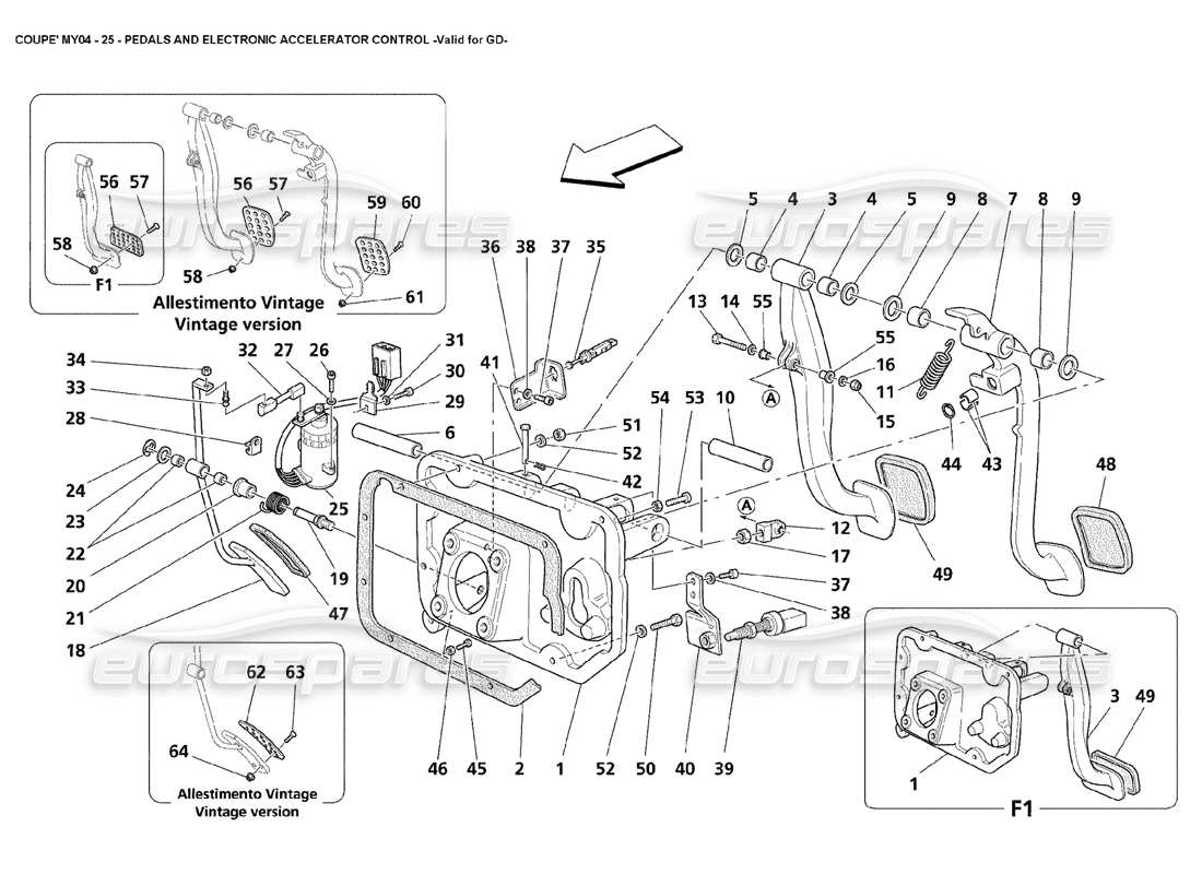 Maserati 4200 Coupé (2004) Pedali e controllo elettronico dell'acceleratore Valido per GD Diagramma delle parti