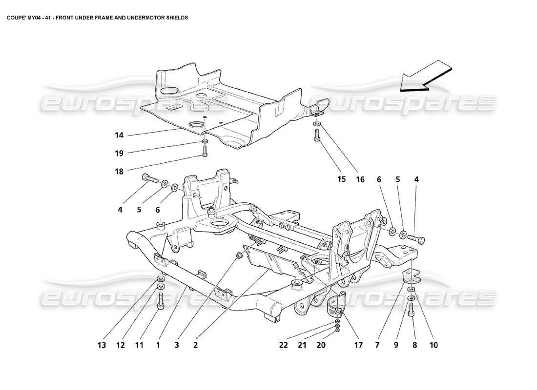 Maserati 4200 Coupé (2004) Protezioni sottotelaio e sottomotore anteriori Diagramma delle parti