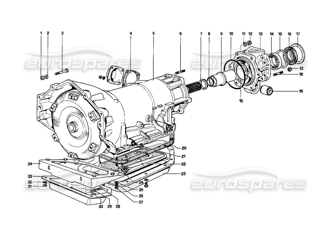 Diagramma delle parti della trasmissione automatica Ferrari 400i (1983 meccanica) (400 automatica).