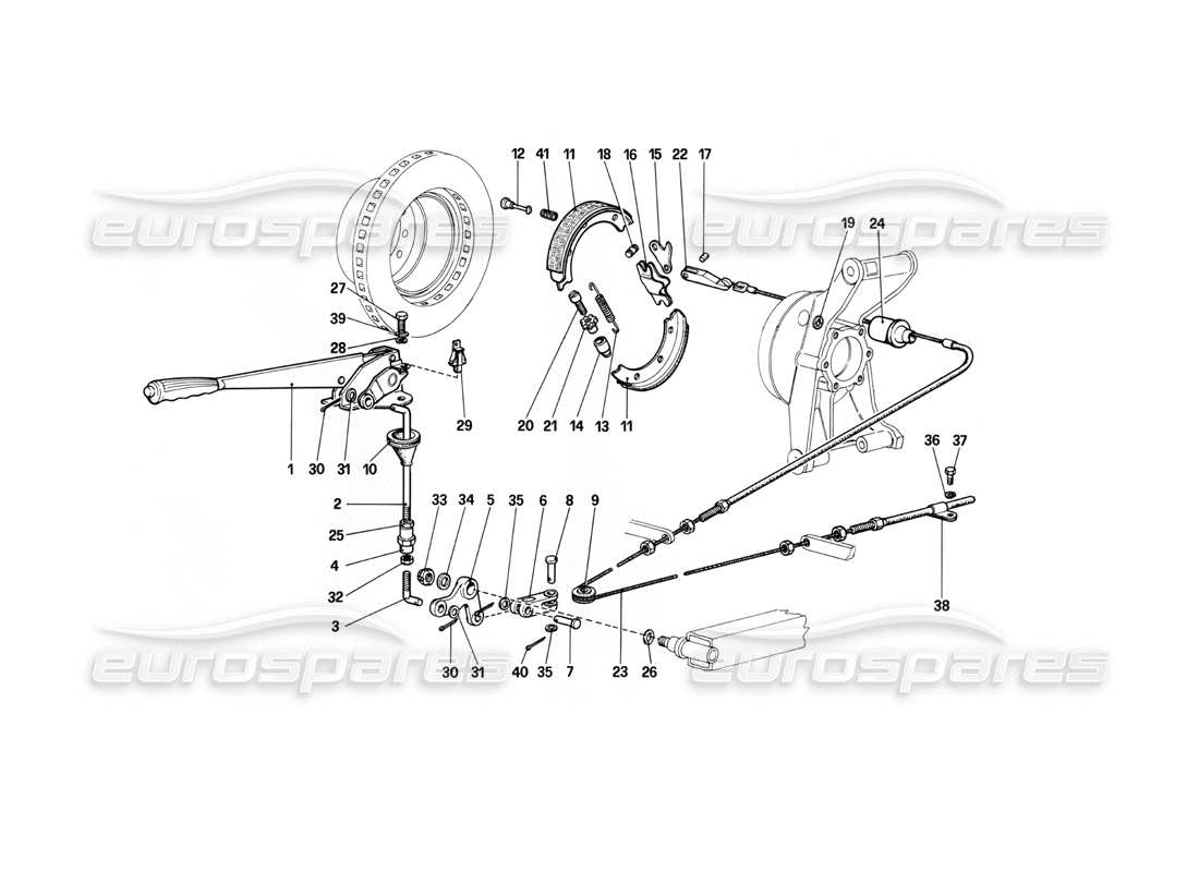 Ferrari 400i (1983 Meccanico) Controllo del freno a mano Diagramma delle parti