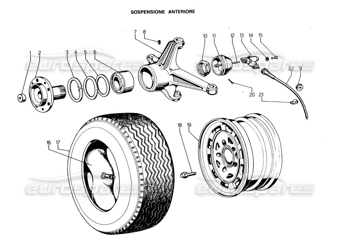 Schema delle parti Lamborghini Espada del mozzo anteriore serie III (da 576 a 1000).