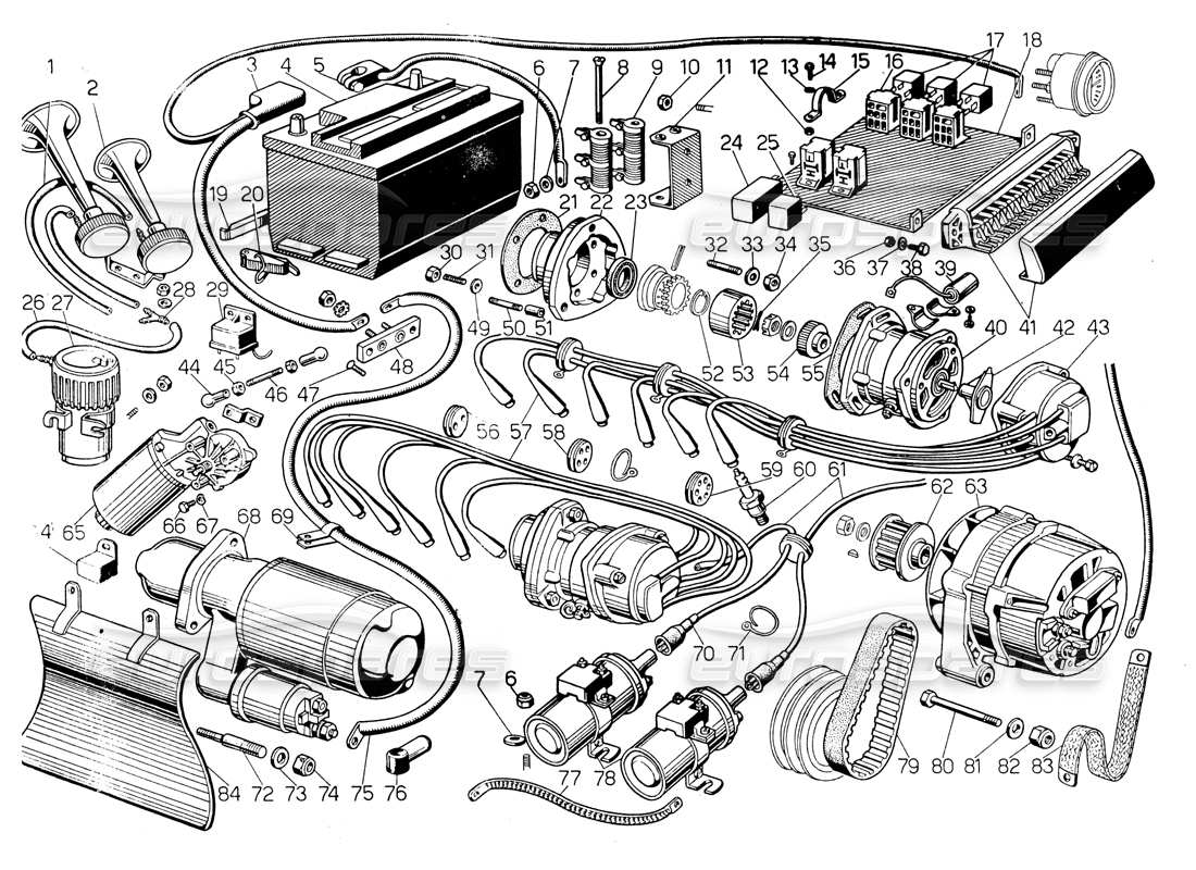Lamborghini Countach LP400 Sistema elettrico Diagramma delle parti