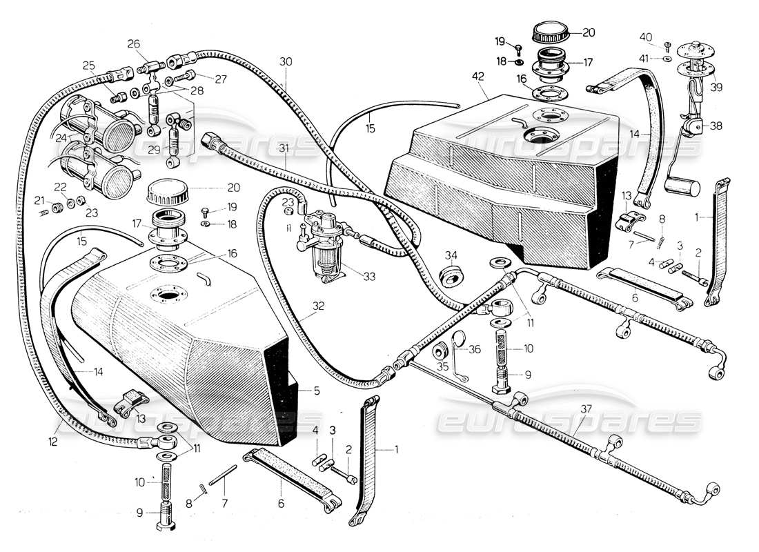 Lamborghini Countach LP400 Sistema di alimentazione carburante Diagramma delle parti