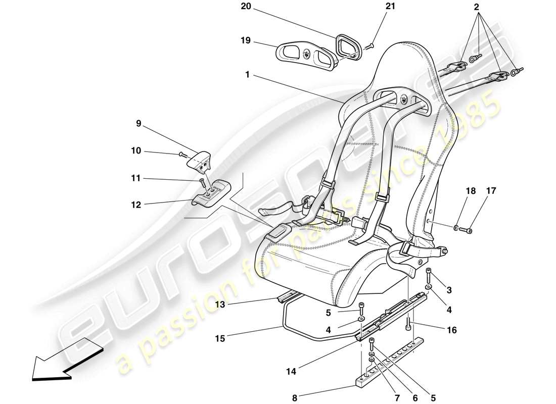 Maserati MC12 sedili e cinture di sicurezza Diagramma delle parti