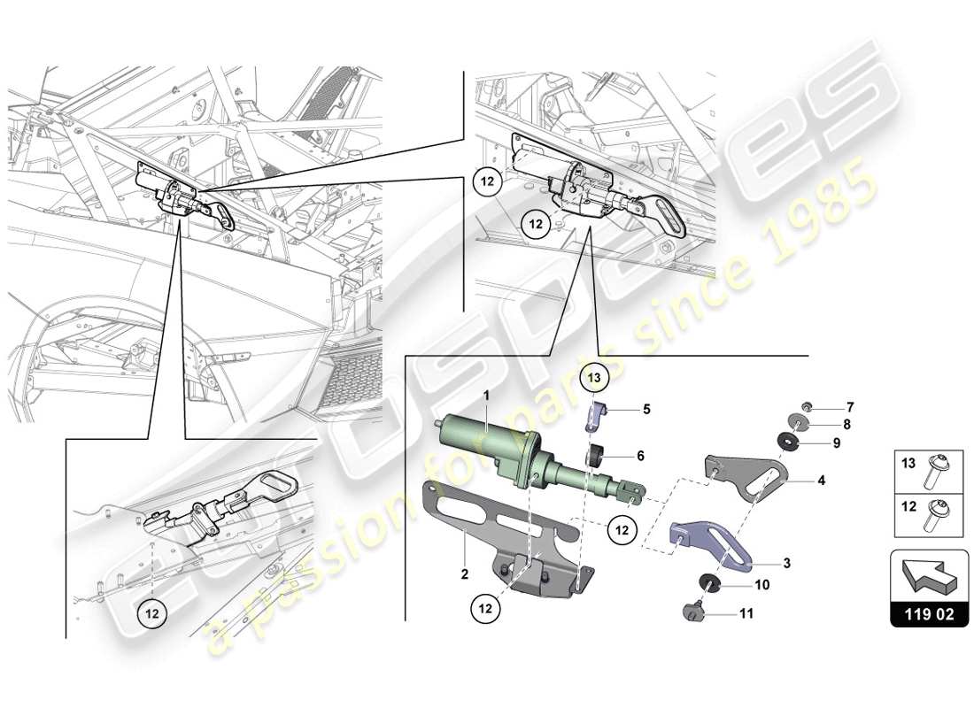 Schema delle parti Lamborghini LP720-4 Coupé 50 (2014) MOTORE PER DEFLETTORE DEL VENTO