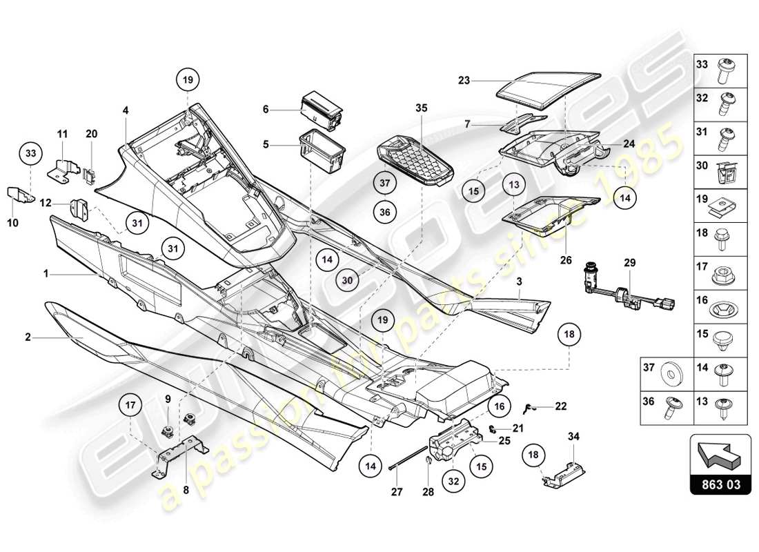Schema delle parti Lamborghini LP720-4 Coupé 50 (2014) TUNNEL